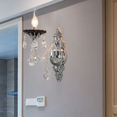 Candelabra Sconce Light Fixture Modern Crystal Drop 1/2 Head Silver Wall Lighting Fixture