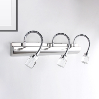 Chrome Gooseneck Vanity Lamp Modernist 3 Lights Clear Crystal Wall Sconce Lamp for Bathroom, 12.5