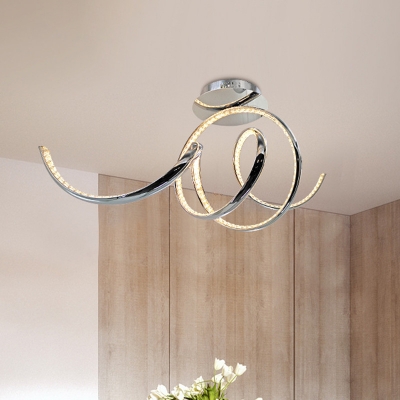Chrome Spiral Flush Mount Contemporary LED Crystal Flush Ceiling Light for Dining Room in Warm/White Light