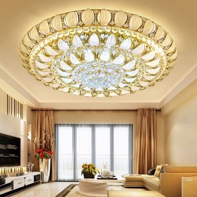 Clear Crystal Beaded Flush Mount Contemporary LED Golden Ceiling Mounted Light, 23.5