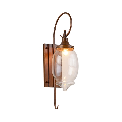 Clear Glass Bottle Sconce Light Fixture Rustic 1 Light Dining Room Wall Mounted Lamp in Brown