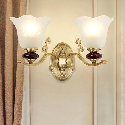 Colonial Style Flower Wall Sconce 1/2-Head Opal Glass Wall Mounted Lamp with Golden Metal Arm