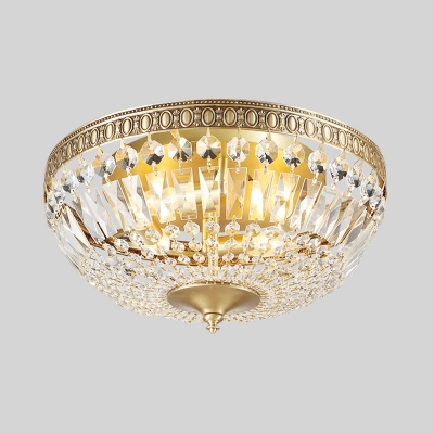 Contemporary Dome Flush Ceiling Light Clear Glass 4 Lights Living Room Flush Ceiling Light Fixture in Gold