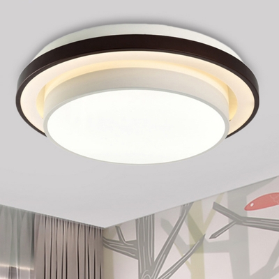 Contemporary Round Flush Light Black and White Iron Bedroom LED Ceiling Lamp with Acrylic Diffuser, 19.5