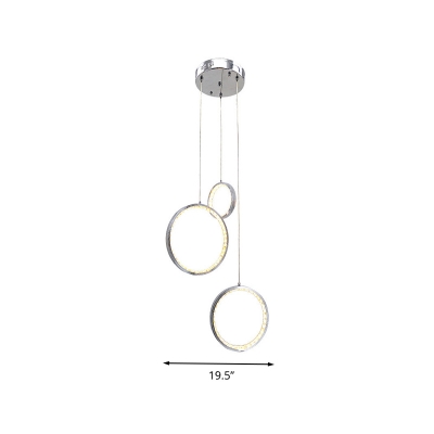 Crystal Round Cluster Pendant Light Modern LED Hanging Lamp in Chrome for Living Room, White/Warm Light