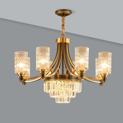 

Cylinder Hanging Lamp Kit Postmodern Textured Crystal 6/8 Heads Gold Chandelier Light Fixture, HL572659