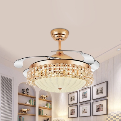 Dome Ceiling Fan Lighting Modernism Frosted Glass LED Gold Semi Flush Mount, Wall/Remote Control/Frequency Conversion