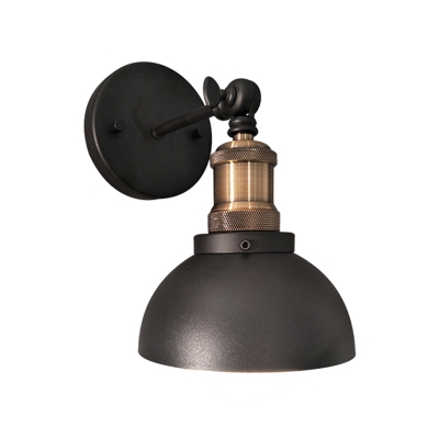 Domed Metallic Wall Mount Lighting Industrial Style 1 Light Adjustable Black Sconce Lamp for Restaurant