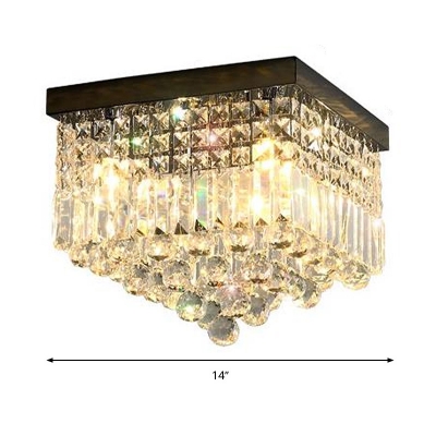 Faceted Crystal Square Flush Light Fixture Contemporary 2/4 Heads White/Black Ceiling Mount Light