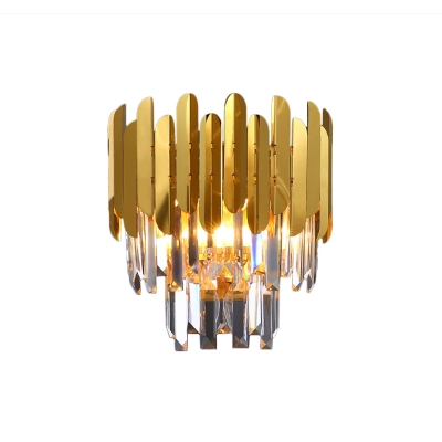 Faceted Crystal Wall Lamp with Sheet Metal Modern 3 Lights Flush Wall Sconce in Gold for Corridor