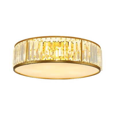 Gold 3/4/5 Lights Ceiling Mount Modern Crystal Drum Flush Light Fixture for Bedroom, 12.5