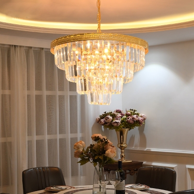 Golden Conical Chandelier Pendant Modernist 5 Heads Crystal Hanging Ceiling Light