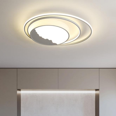 Gray Circle Ring Flush Light Fixture Modern Stylish LED Acrylic Ceiling Mounted Light for Bedroom