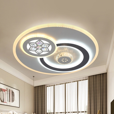 LED Bedroom Ceiling Light Modern Stylish White Flush Mount Lamp with Orbit Faceted Crystal Shade