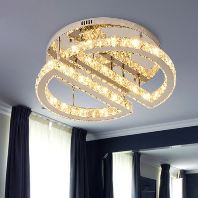 LED Semi Flush Mount Simple Half Circle Crystal Semi Flush Light Fixture in Silver for Bedroom, Warm/White/3 Color Light