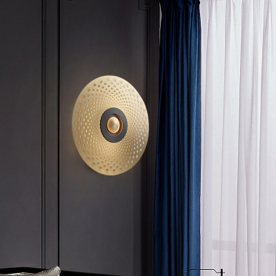 Metal Gold Flush Mount Wall Light Round LED Colonialism Sconce Light Fixture for Bedroom