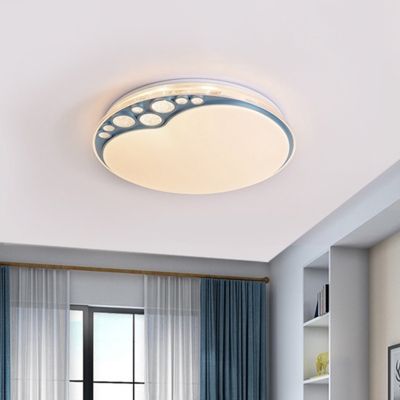 Metallic Apple Shape Ceiling Lamp Contemporary LED Sky Blue Flush Light in Warm/White/3 Color Light