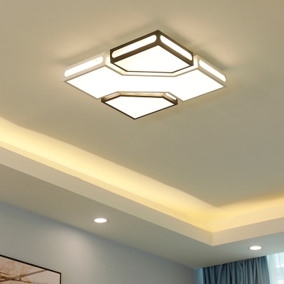 Modernity Square Box Flush Lamp Acrylic LED Black and White Ceiling Light Fixture in White/3 Color Light for Living Room