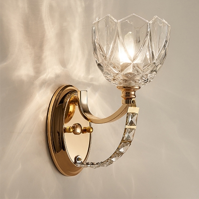 Postmodern 1 Head Wall Light Fixture Brass Cylinder/Bowl Sconce Light with Clear Glass Shade