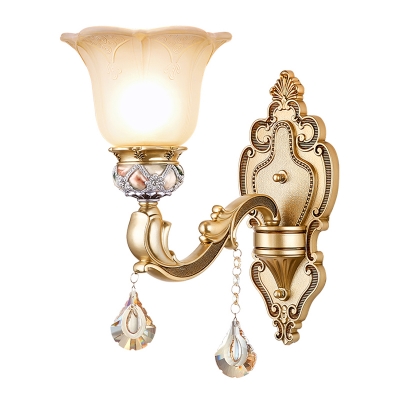 Resin Gold Sconce Light Fixture Bell 1-Light Modern Wall Mounted Lighting for Indoor with Crystal Drop