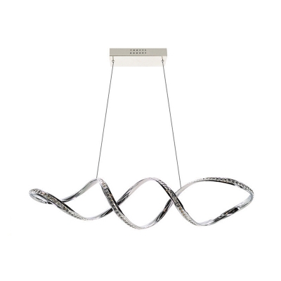 Spiral Hanging Chandelier Modern Style Crystal LED Living Room Pendant Lighting Fixture in Chrome