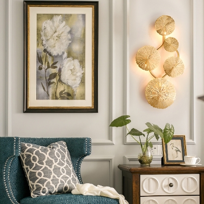 Stainless Steel Gold Finish Wall Lamp Lotus Leaf 5/6/8-Light Decorative Flush Wall Sconce, 19.5
