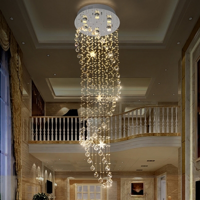 Stainless-Steel Spiral Flush Light Contemporary 6 Bulbs Crystal Ball Ceiling Light Fixture