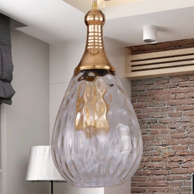 Vintage Teardrop Pendant Lighting 1 Bulb Height Adjustable Amber/Clear/Smoke Water Glass Shade Hanging Ceiling Light