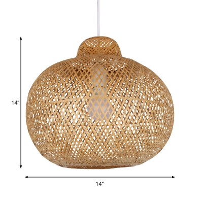 Weave Spherical Pendant Light Loft Modern 1 Light Restaurant Ceiling Lighting Fixture in Wood