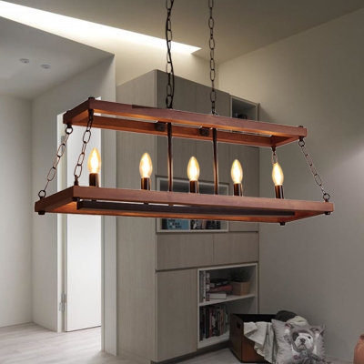 Wood Trapezoid Island Pendant Light Traditional 3/5 Lights Dining Room Hanging Lamp in Brown