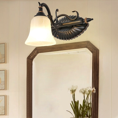 1/2/3 Lights Frosted Glass Vanity Lamp Classic Bronze Bell Bathroom Sconce Light Fixtur
