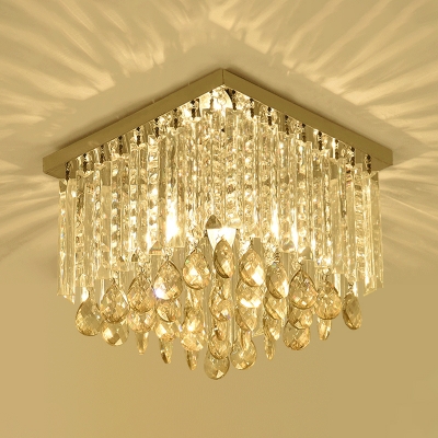 1/2-Light Clear Cubic Flush Lamp Simple Crystal Flush Mount Ceiling Fixture for Bedroom