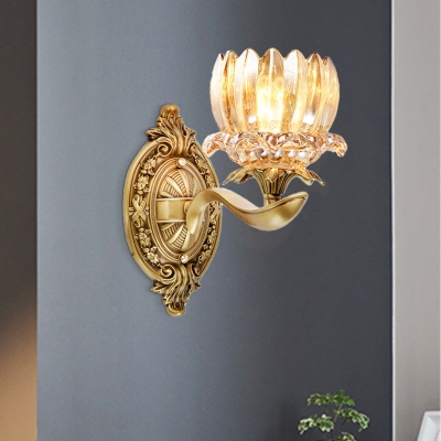 1/2 Lights Wall Lamp Modern Floral Crystal Sconce Light Fixture in Brass for Living Room