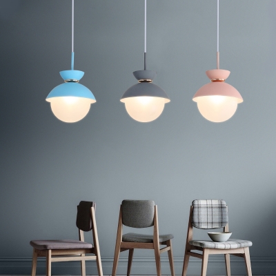 1 Light Dining Room Hanging Light Macaron Gray/Blue/Pink Pendant Light with Globe Frosted Glass Shade