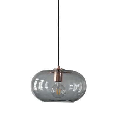 1 Light Dining Room Pendant Lamp Modern Copper Suspension Light with Drum Smoke Gray Glass Shade