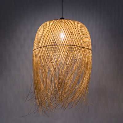 1 Light Woven Pendant Lamp with Dome Shade Bamboo Asian Hanging Ceiling Light for Restaurant