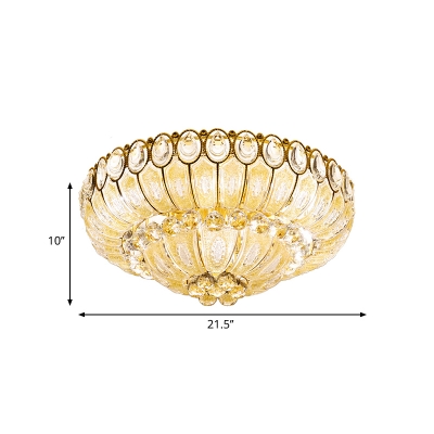 21.5/29.5 Inch Wide Bowl Flush Mount Lamp Crystal Modernist Flush Ceiling Light in Gold