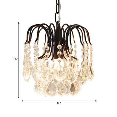 3 Lights Crystal Drop Chandelier Lamp Contemporary Hanging Ceiling Light in Black/White