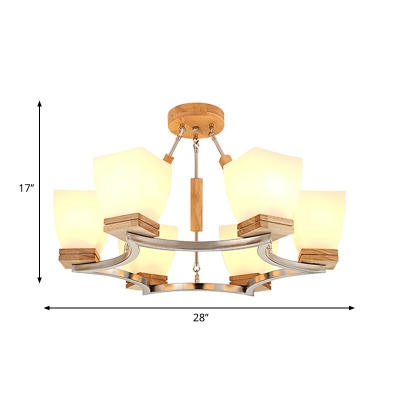 4/6 Heads Cylinder/Trapezoid Chandelier with Star Metal Frame Modern Style Milk Glass Pendant Lamp in Wood