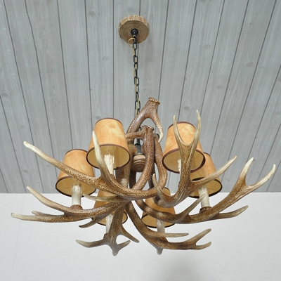 6 Lights Resin Hanging Chandelier Traditional White/Brown and Yellow Antler Living Room Pendant Light Fixture with/without Shade