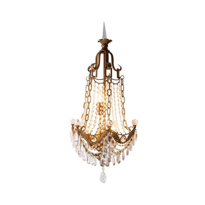 Beaded Sconce Light Fixture with Clear Crystal Decoration Vintage 3 Lights Wall Lighting Fixture in Antique Brass