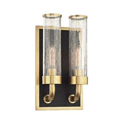 Brass Tube Wall Mounted Lamp Rustic Metal 1 Light Dining Room Sconce Light Fixture with Clear Crackle Glass Shade