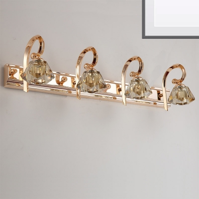 Clear Crystal Faceted Vanity Lamp Vintage 2/3/4 Lights Gold Finish Wall Sconce Fixture with Curved Arm, 12.5