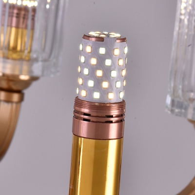 Clear Glass Cylinder Chandelier Light Vintage 3/5/6/8 Heads Chandelier Lighting Fixture in Gold