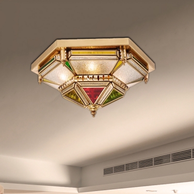 Colonialism Prismatic Ceiling Mounted Light 6 Bulbs Bubble Glass Flush Mount Chandelier in Brass for Living Room
