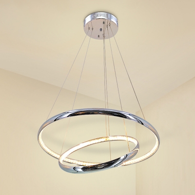 Crystal Circle Ceiling Chandelier Modern LED Chrome Pendant Lighting for Living Room in White/Warm Light