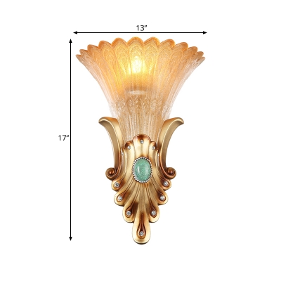 Frosted Glass Gold Sconce Light Flower Single Head Colonial Flush Mount Wall Light for Bedroom, 10