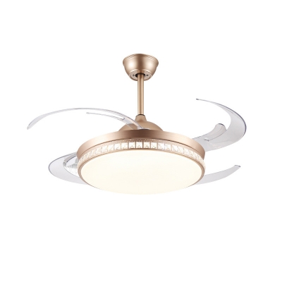 Gold Finish Round Ceiling Fan Light Minimalist Acrylic 8-Blade LED Semi Flush Lamp