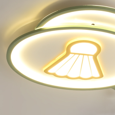 Green Racket Shade Flush Ceiling Light with Badminton Pattern Kids Acrylic LED Ceiling Lamp, Warm/White Light