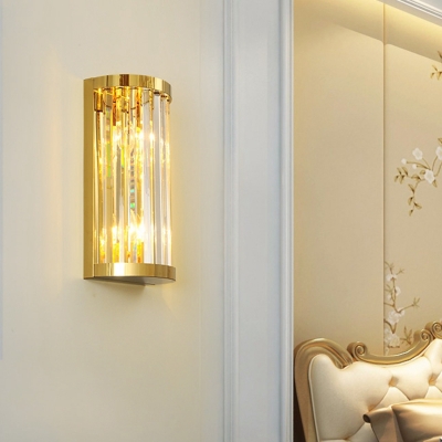 Half Cylinder Wall Mount Lighting Modern 2 Lights Gold Wall Light Fixture Clear Crystal Shade